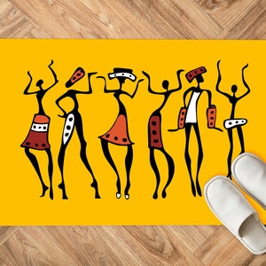 African Dancers Rug, African People Dancing Rugs, Yellow Rugs, African ...