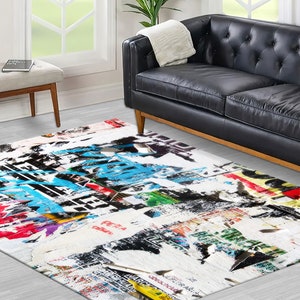 Street Art Rug, Modern Rugs, Torn Rugs, Graffiti Rug, Colorful Rug, Pattern Rug, Front Door Rug, Dining Room Rug, Indoor Rug,3D Printeds Rug