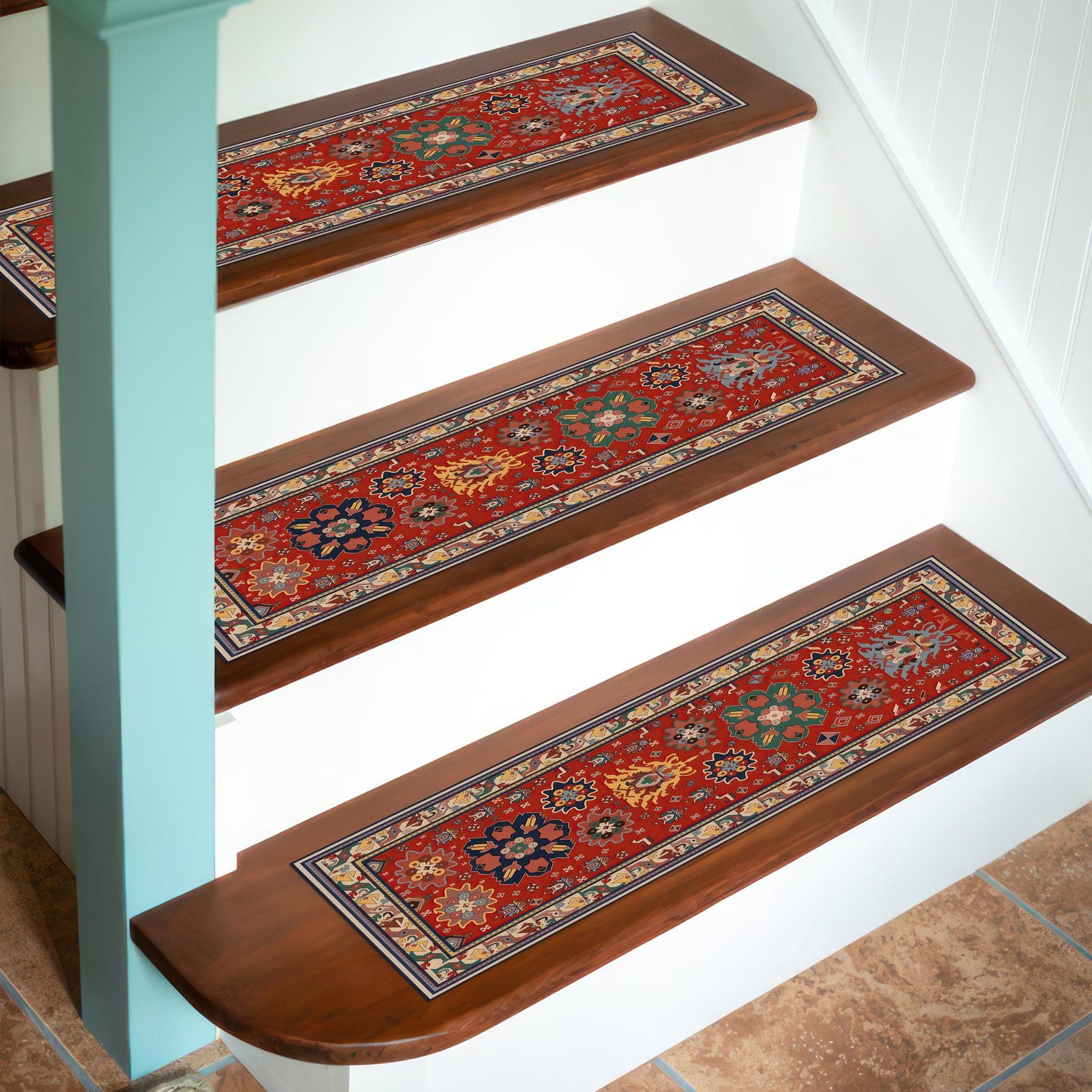 Short Rug For Step Oriental Stair Tread Rug, Red Turkish Runner Mat, Non-slip Carpet for ...