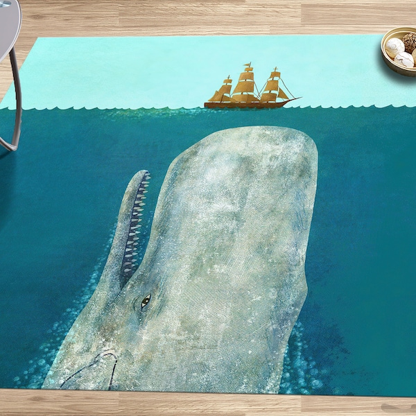 Crude Area The Whale Large Rug, Ship Rugs, Underwater Rug, Trendy Rug, Animal Rug, Popular Rug, Home Decor Rug, Gift For The Home,