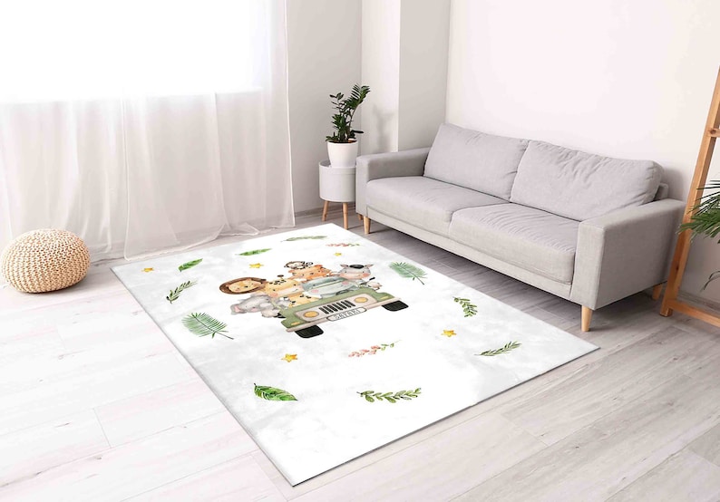 Tropical Jungle Rugs, Cute Animals Rug, Elephant Rugs, Kids Rugs, Safari Rug, Luxury Rug, Colorful Rug, Entry Rug, Accent Rug, Nursery Rug, image 2