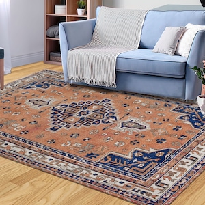 Navy Blue Rug, Geometric Pattern Rug, Turkish Rug, Large Rug, Personalized Rug, Office Decor Rug, Salon Rug, Antique Style Rugs, Round Rug,