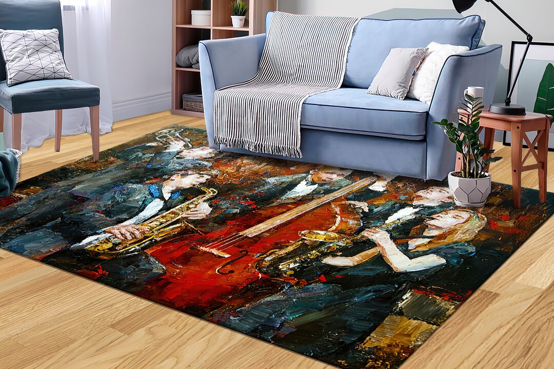 Jazz Musicians Painting Rug, Gift for Musician Rugs, Antislip Carpet