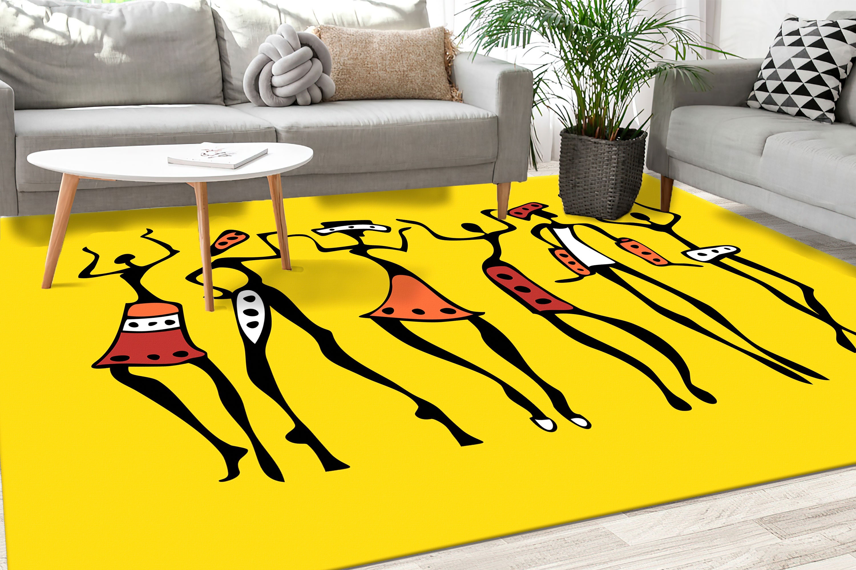 African Dancers Rug, African People Dancing Rugs, Yellow Rugs, African ...