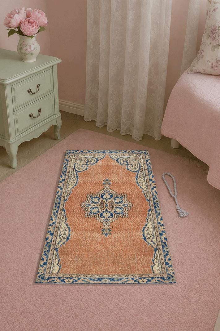 Orange Sajjada for Worship, Islamic Prayer, Rug for Daily Ibadah