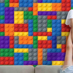 Colorful Building Blocks Rug | Kids Playroom Carpet | Machine Washable Non-Slip Lego Style Rug | Fun Creative Room Decor image 6