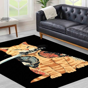 Anime Cat Rug, Japanese Rug, Anime Rugs, Modern Rug, Area Rug, Pattern Rug, Personalized Rug, Saloon Rug, Cat Rug, Luxury Rug, Gift Rug,