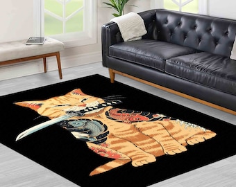 Anime Cat Rug, Japanese Rug, Anime Rugs, Modern Rug, Area Rug, Pattern Rug, Personalized Rug, Saloon Rug, Cat Rug, Luxury Rug, Gift Rug,