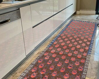 Alfombra turca, alfombra vintage, alfombras rojas, alfombra con estampado de granadas, alfombras de estilo vintage, alfombra anatolia, alfombra de entrada, alfombra de cocina, alfombra grande, alfombra decorativa