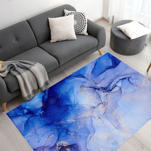 Blauer Marmor Teppich, Silberne Teppiche, Schimmernde Teppiche, Marmor Teppiche, Geschenk für Sie, Anti-Rutsch-Teppich, Eingangsteppich, Kühler Teppich, 3D-Druck,
