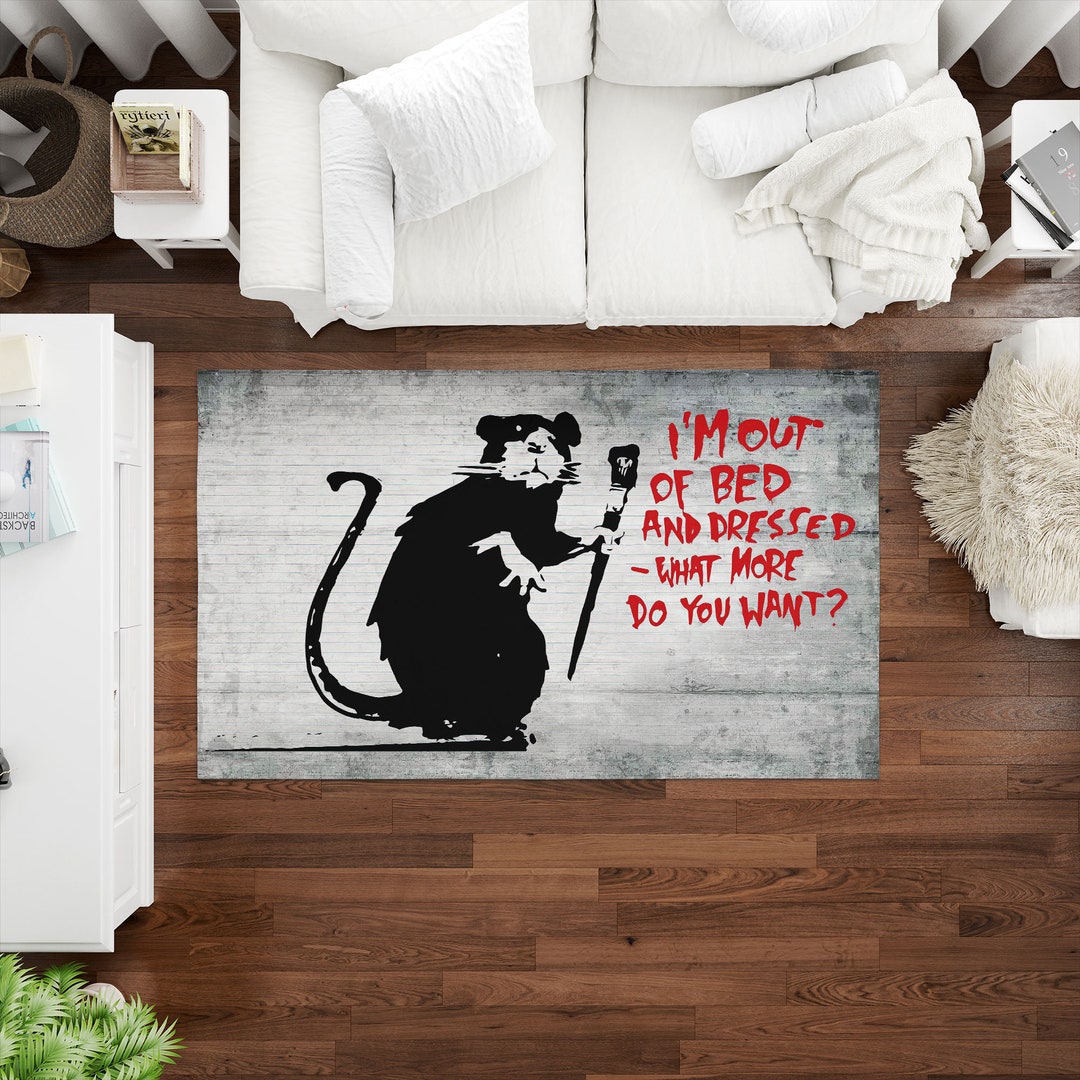 Rat Shaped Rug Banksy Out of Bed Rat Rugs, Banksy Mouse Rugs, Painting Rug, Graffiti ...