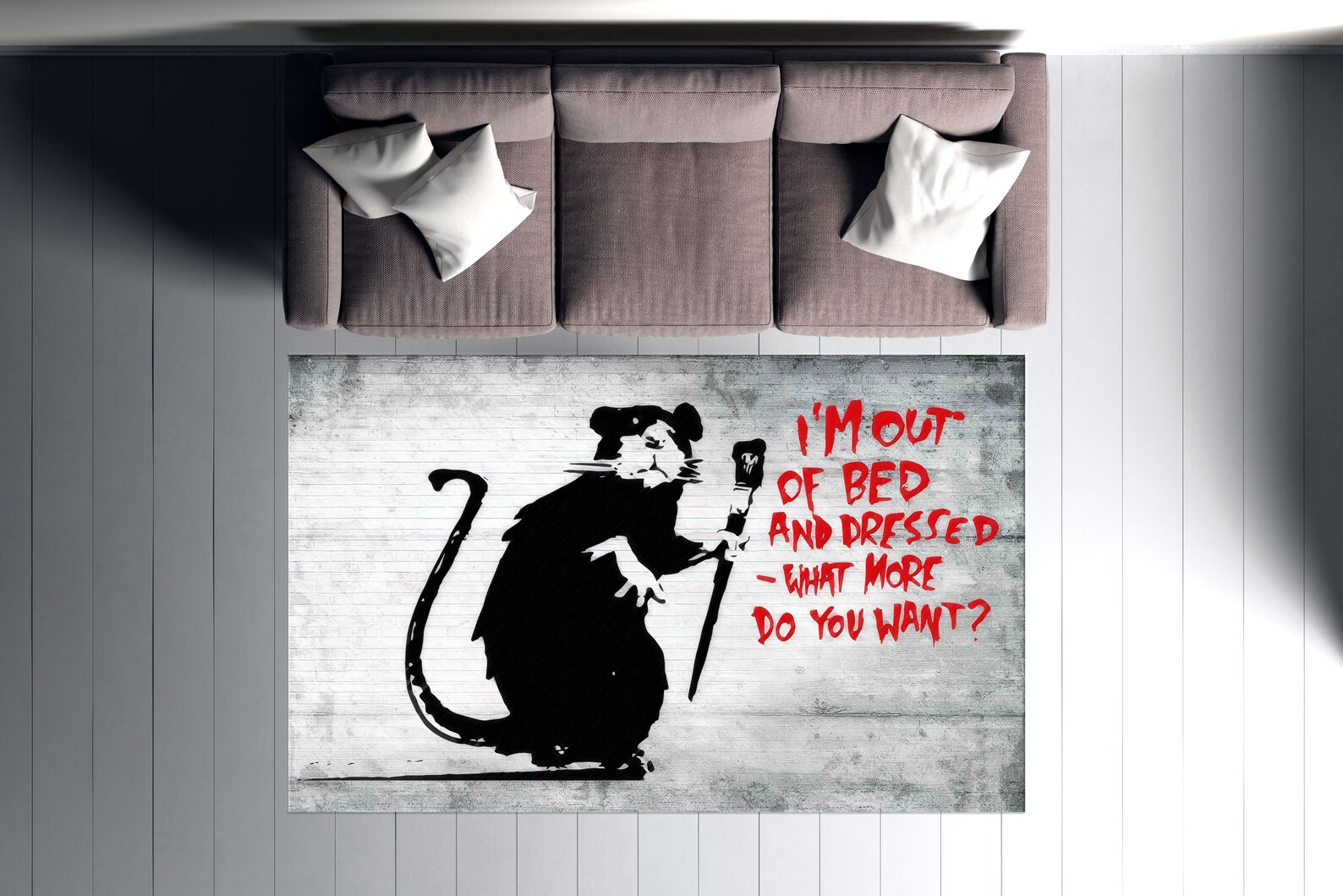 Rat Shaped Rug Banksy Out of Bed Rat Rugs, Banksy Mouse Rugs, Painting Rug, Graffiti ...