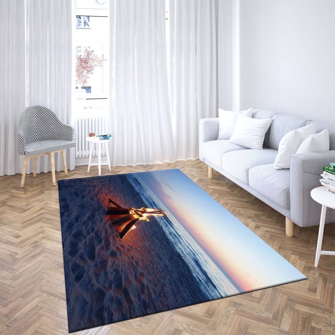 Camp Fire Rug, Beach Bonfire Rug, Seascape Rug, Landscape Rug, Popular ...