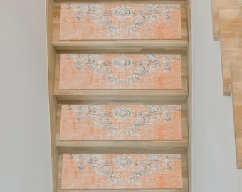 Pastell-Orange Digital gedruckter Treppen-Teppich, waschbarer rutschfester weicher Stufen-Teppich, klassische verblasste Schritt-Läufer-Matte für helle, moderne Innenräume