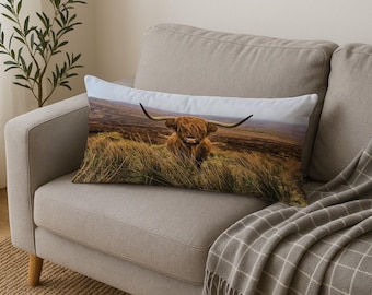 Farmhouse Pillow, Beautiful Cow, Highland Cow, Hairy Cow, Country House, Rustic Decor, Animal Cushion, Modern Pillow, Cozy Home,