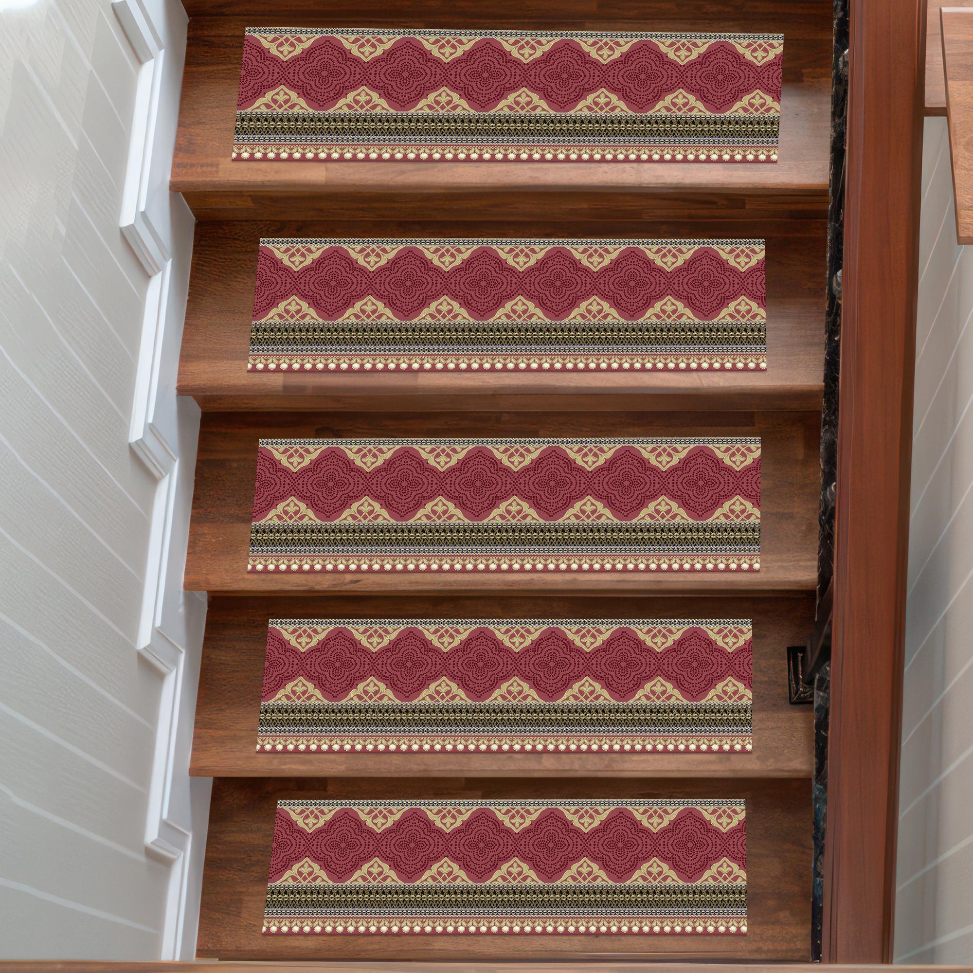Tapis pour marches d'escalier bordeaux - zigzag oriental, tapis de marche antidérapant