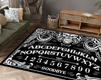 Alphabet Decor Rug,  Black and White Rug, Goth Occult Witchcraft Rug, Modern Rug, Hallway Rug, Nursery Rug, Numbers Rug, Office Rug,