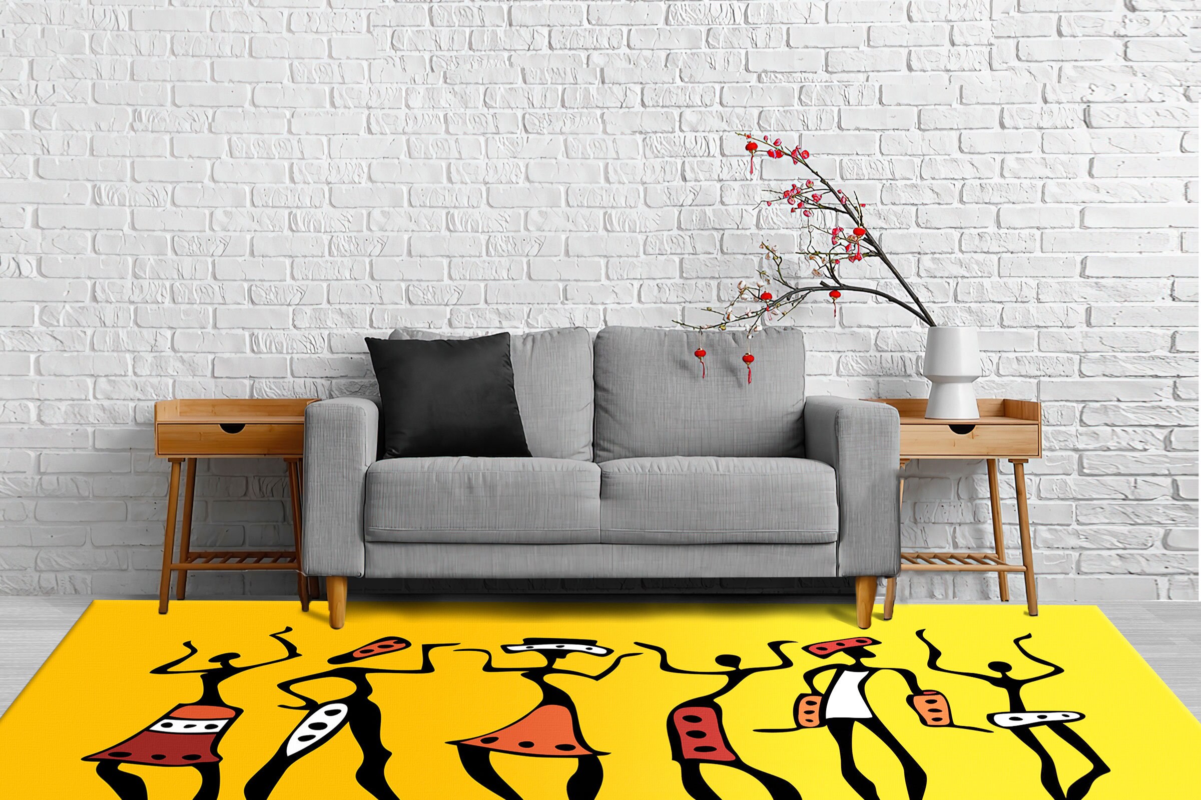 African Dancers Rug, African People Dancing Rugs, Yellow Rugs, African ...