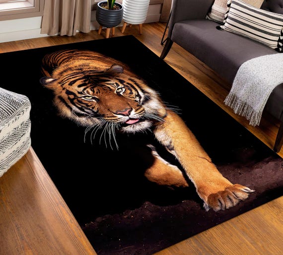 BRISTOL TIGER LARGE RUG MAT （BLACK FREE） Tiger Rug, Man Cave Rugs, Wild Animal Rug, Animal Rug, Salon