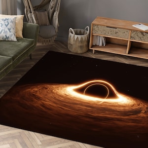 Black Hole Space Rug | Cosmic Galaxy Print Carpet | Machine Washable Modern Decor Rug | Astronomy Lover Room Accent