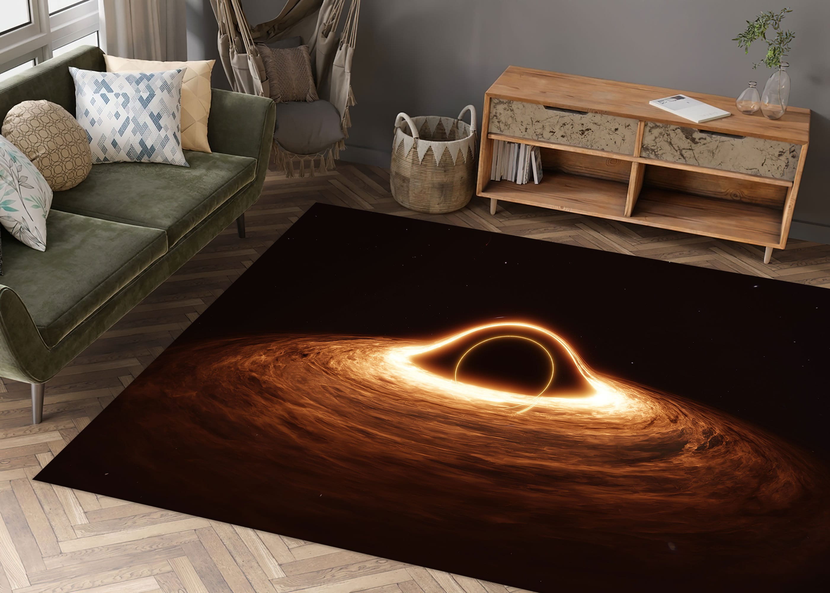 Alfombra con estampado de agujero negro, galaxia cósmica, lavable a máquina, moderna, ideal para decorar habitaciones de amantes de la astronomía.