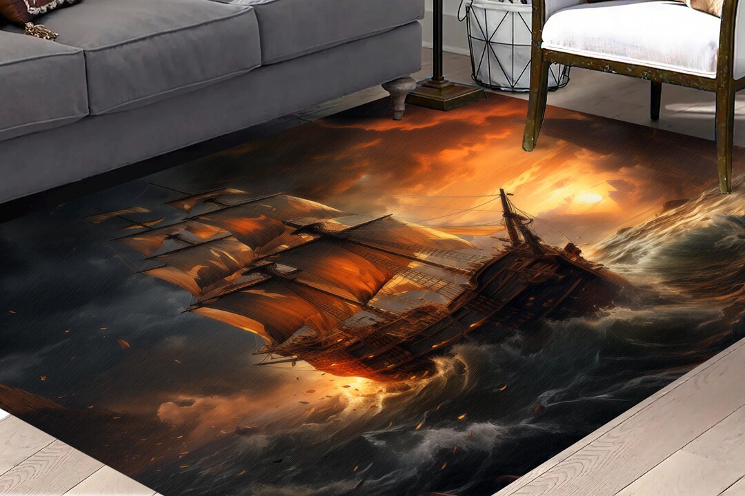 Ship Rug, Pirate Rug, Sea Rug, Ocean Rug, Sunset Rug, Man Cave Rug ...