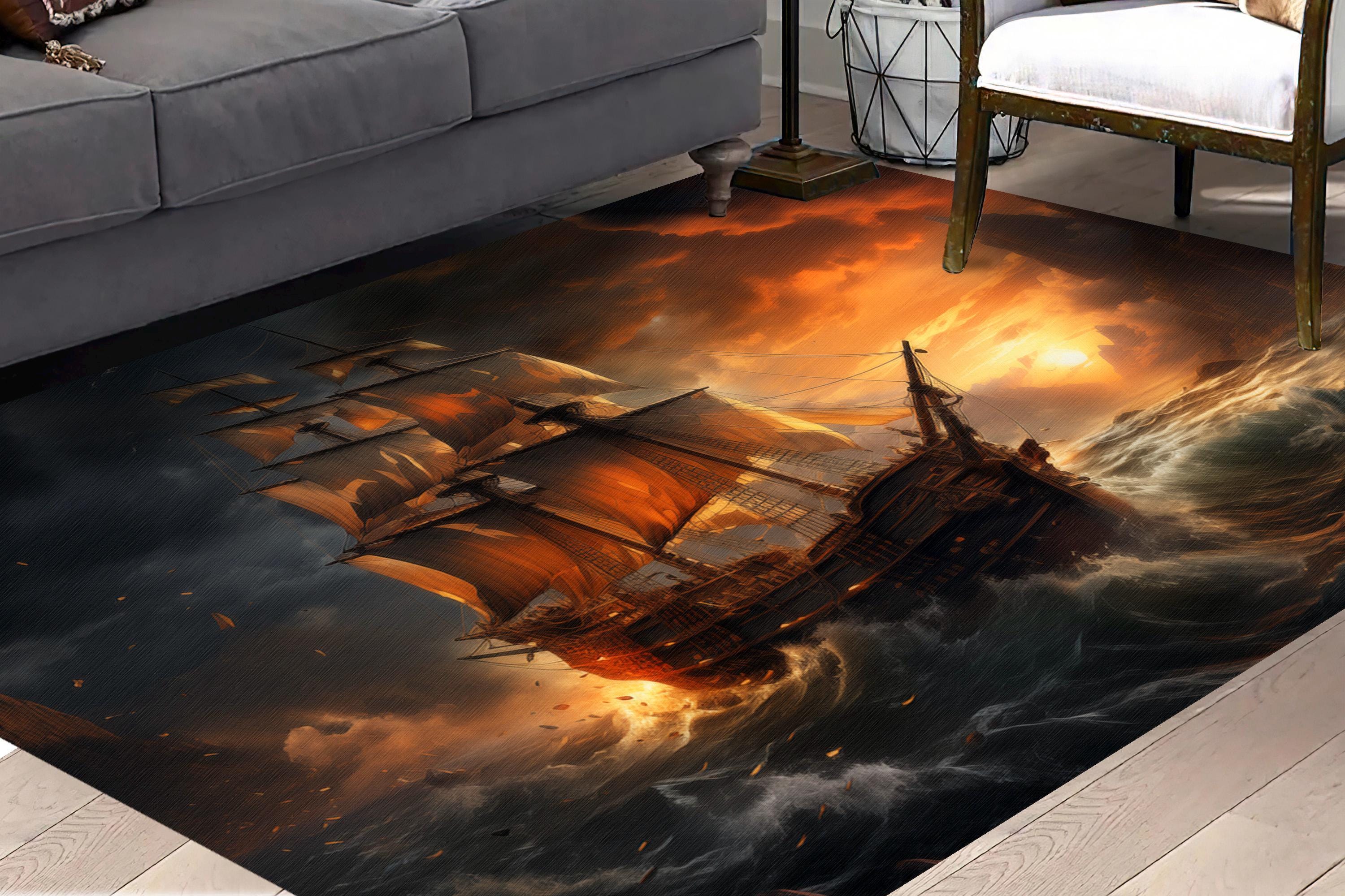 Pirate Rug Texture Ship Rug, Pirate Rug, Sea Rug, Ocean Rug, Sunset Rug, Man Cave Rug ...
