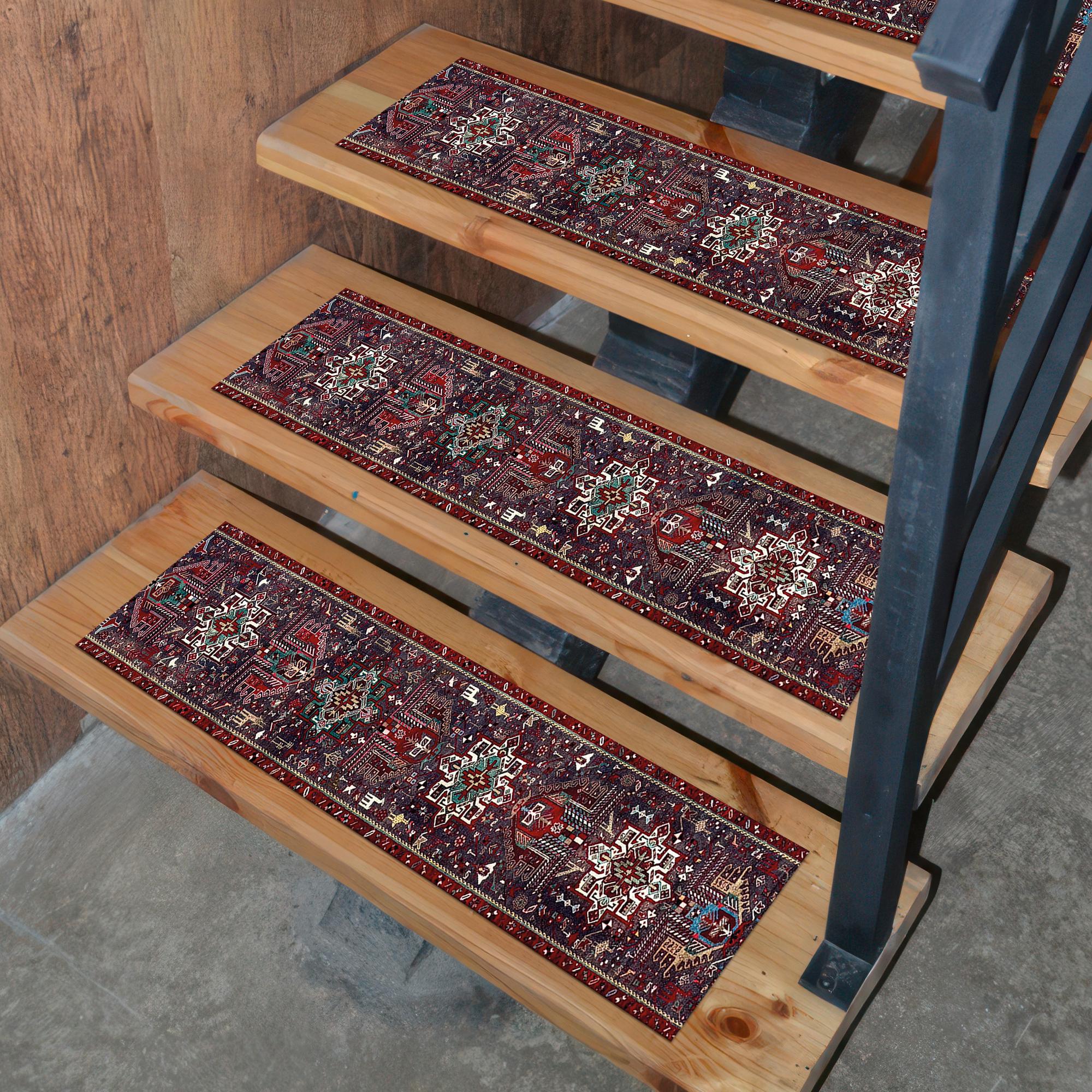 Burgundy Digital Printed Stair Rug - Washable Non-slip Oriental Stair ...