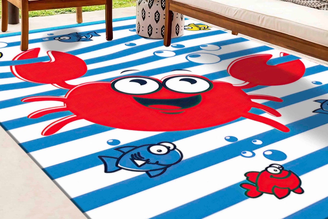 Red Crab and Fish Rug, Crab Rugs, Boho Rugs, Kids Rugs, Gift for Him ...