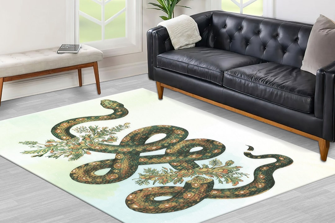 Whitesnake Rug Floral Snake Illustration Rugs, Snake Rug, Abstract Snake Rugs, Animal ...
