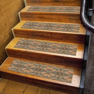 Blue Digital Printed Stair Rug – Non-Slip Washable Carpet Runner – Step Rug, Stair Tread Mat, Stair Carpet, Oriental Style