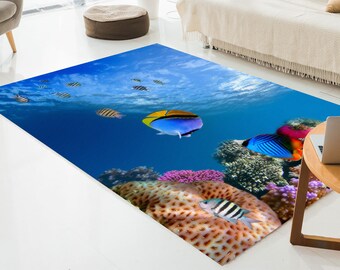 Underwater Fish View Rugs, Blue Rug, Underwater Rug, Animal Rugs, Popular Rug, Bedroom Rug, Soft Rug, Decorative Rug, Front Door Rug,