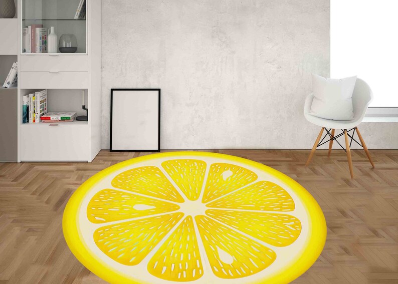 Simple Lemon Rug Lemon Round Rugs, Lemon Rugs, Kitchen Rugs, Modern Rug, Saloon Rug ...