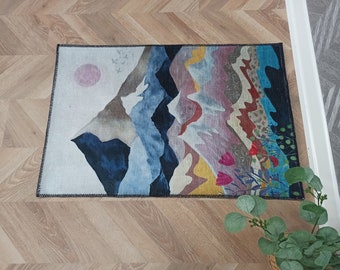 Abstract Mountain Rugs, Mountain Rugs, Contemporary Rugs, Landscape Rugs, Classic Rug, Colorful Rug, Round Rug, Office Rug, Popular Rug,