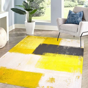 Yellow Painting Rugs, Contemporary Rugs, Yellow Rug, Geometric Rugs, Modern Rug, Wedding Rug, Saloon Rug, Anti-Slip Carpet, Soft Rug,