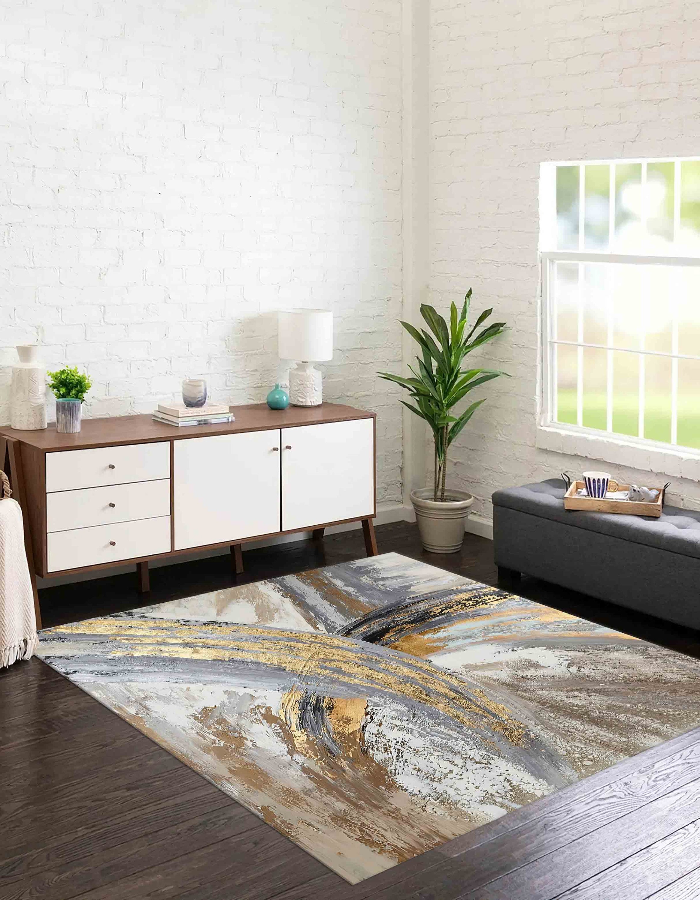Abstract Gold Marble Rug, Gold Rug, Gold and Silver Rugs, Marble Rugs ...