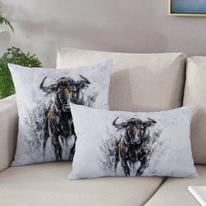 Abstract Bull Pillow Sham, Man Cave Pillow, Modern Cushion Cover, Animal Pillow Sham, Personalized Gifts, Unique Cushion Cover,