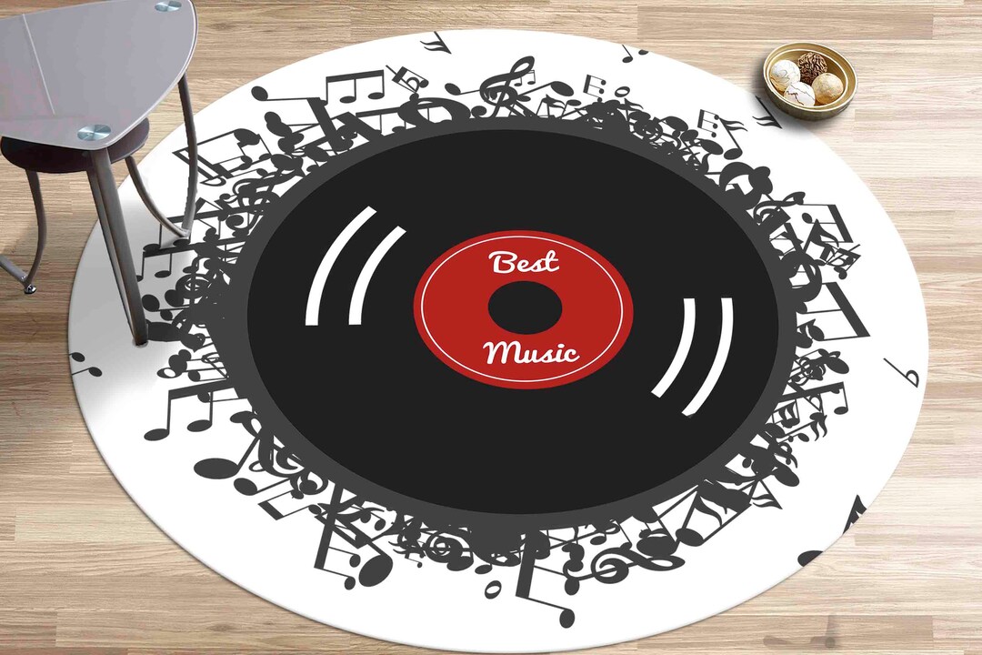 Circle Music Rug Record Rugs, Circle Rug, Black Rug, Music Rugs, Entryway Rug, Non-slip ...
