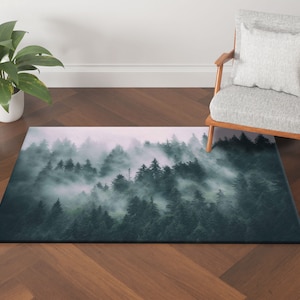 Misty Mountain Rug, Mountain Landscape Rug, Forest Rug, Landscape Rug, Accent Rug, Stair Rug, Fog Decor Rug,Front Door Rug,Housewarming Gift