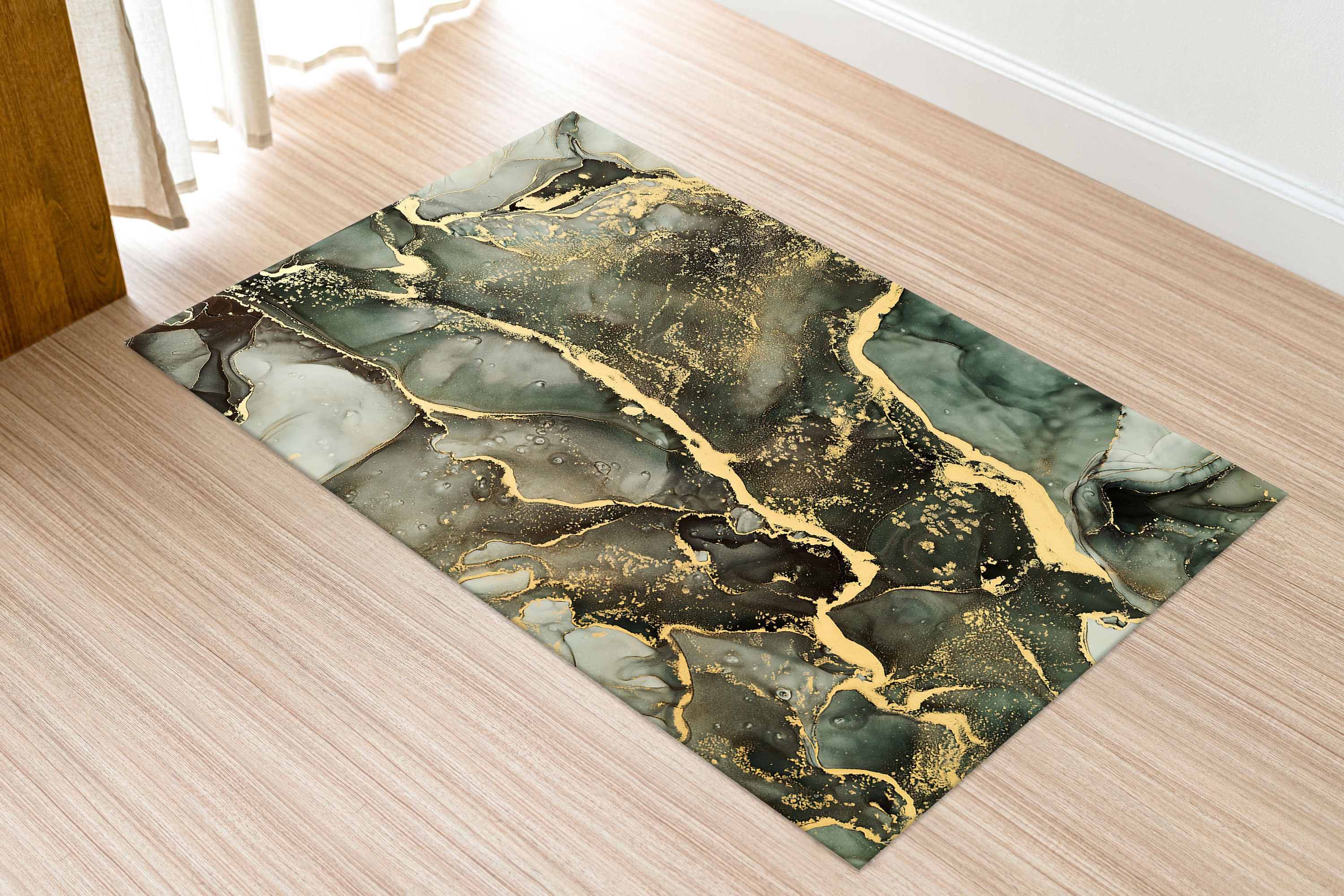 Green and Gold Marble Rug, Green Marble Rug, Luxury Marble Rugs, Marble ...
