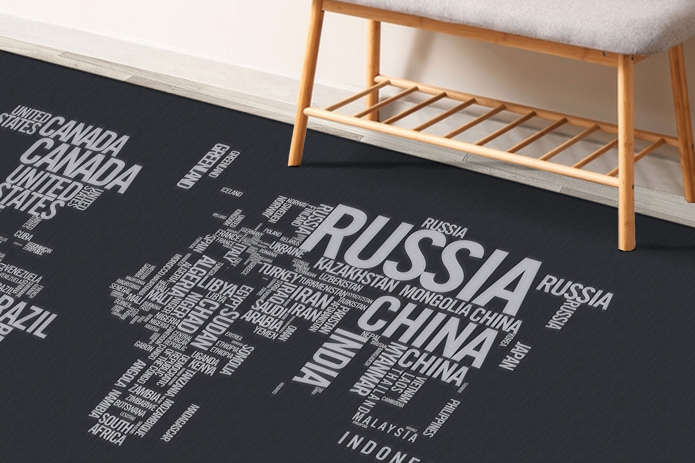 Word Rug World Map Rugs, Modern Word Map Rug, Classroom Rug, Map Rug, Bath Rug ...