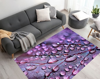 Purple Leaf and Water Drops Rug, Purple Rugs, Leaf Rugs, Floral Rugs, Luxury Rug, Easy To Clean Rug, Housewarming Gift, Wedding Rug,
