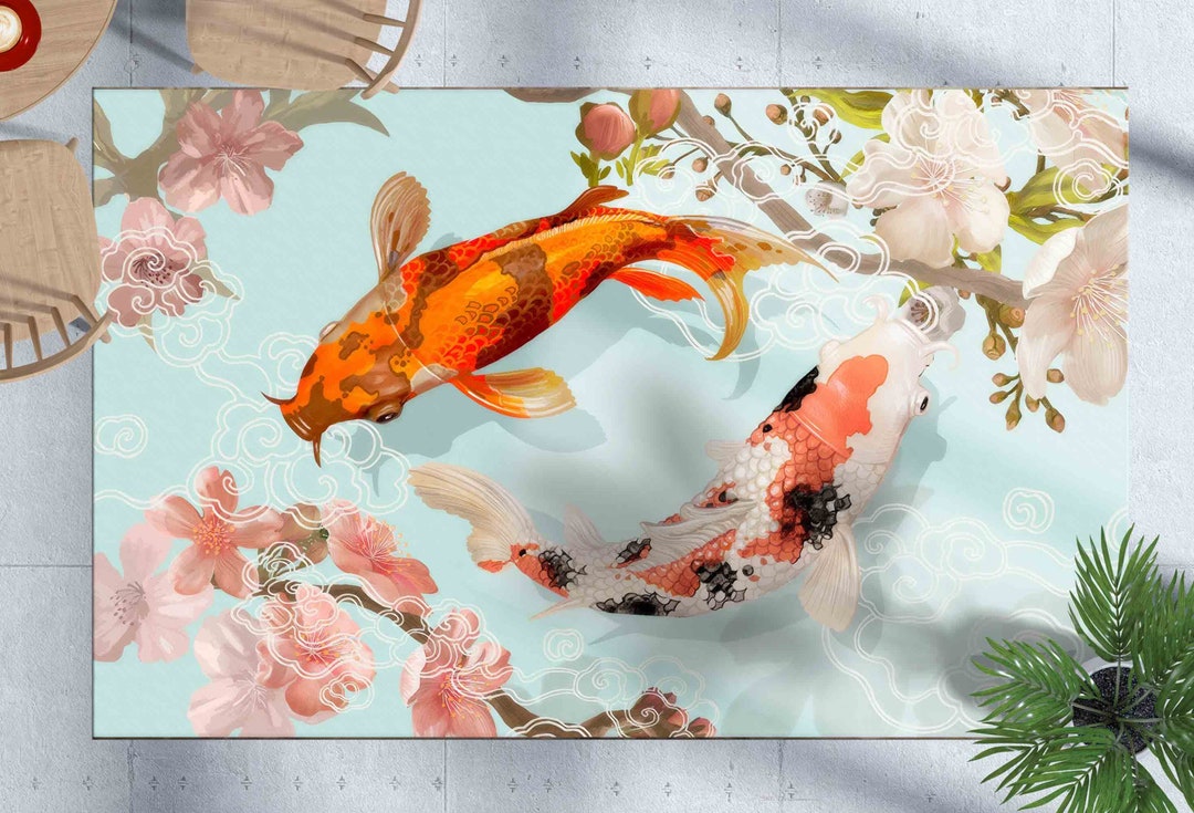 Japanese Koi Fish Rugs, Abstract Rug, Orange Rugs, Animal Rugs, Home ...