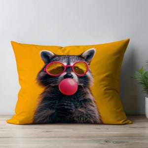 Animal Printed Pillow, Raccoon Printed Pillow, Designer Pillow, Funny Pillow Sham, Abstract Cushion Cover, Modern Pillow,