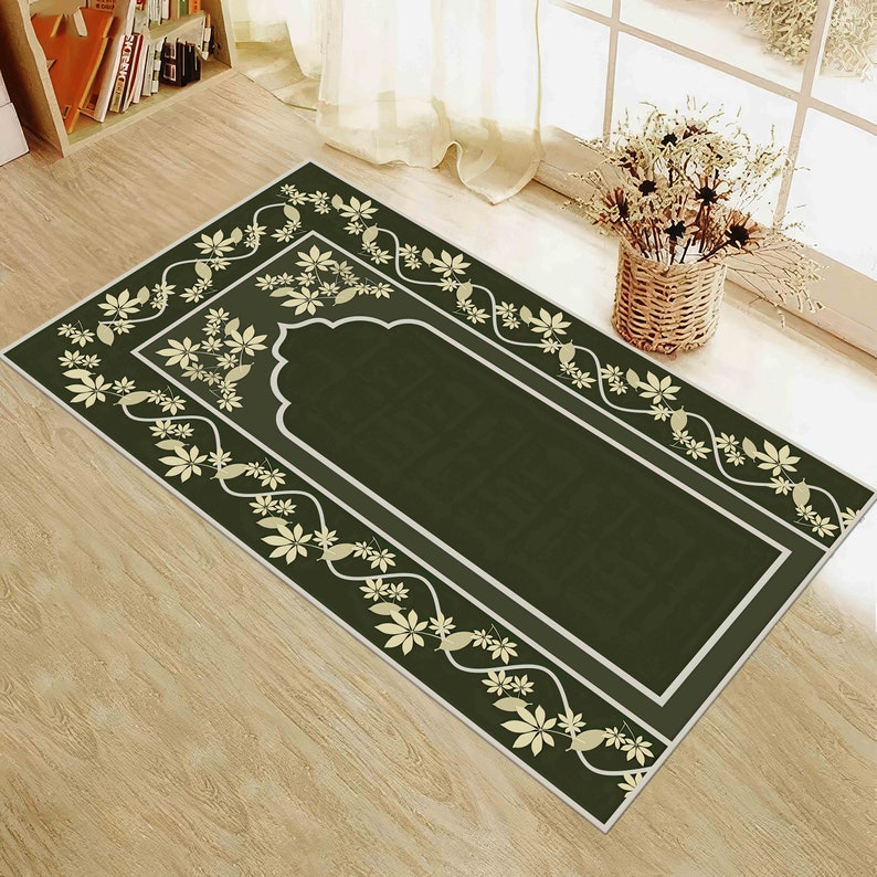 Simple Islamic Rug Desing Green Prayer Rug, Beige Prayer Rug, Spiritual Rug, Islamic Rug, Mosque ...