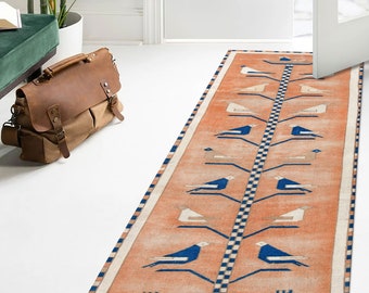 Anatolian Rugs, Bird Rug, Turkish Rug, Front Door Rug, Runner Rug, Kitchen Rug, Bird Pattern Rug, Personalized Rug, Non Slip Rug, Large Rug,