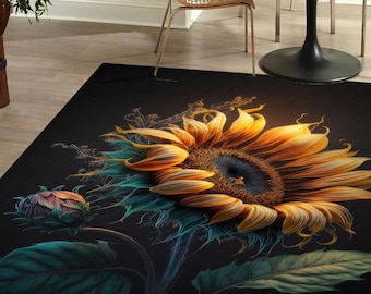 Kitchen Rug, Modern Rug, Sunflower Rug, Yellow Rug, Floral Rug, Printed Rug, Custom Rug, Washable Rug, Non Slip Rug, Bright Rug, Cozy Rug,