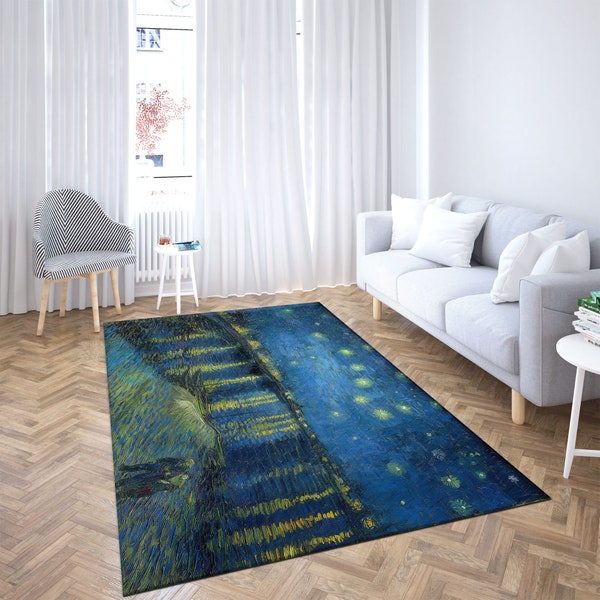 Starry Night Over The Rhone Rug, Van Gogh Rug, Night Rugs, Famous Rugs, Nursery Rug,Van Gogh Printed Rug, Living Room Rug, Gift For Her,