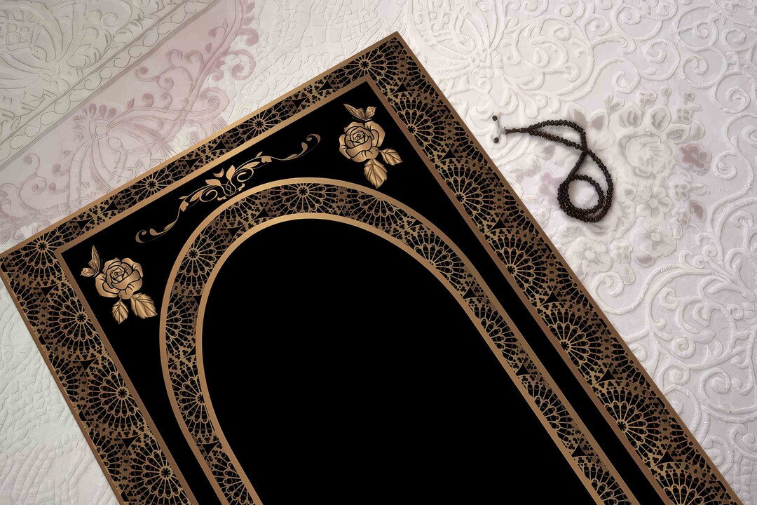 Prayer Rug Pattern Gold Prayer Rug, Black Prayer Rug, Spiritual Rug, Religious Rug, Muslim ...