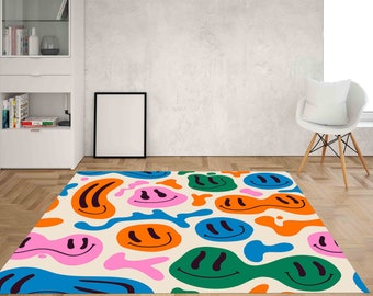Alfombras coloridas con caritas sonrientes, alfombra colorida, alfombras para sala de juegos, alfombra moderna, alfombra de salón, alfombra personalizada, alfombra para exteriores, alfombra de área, alfombra antideslizante,
